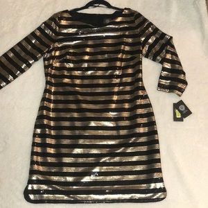 Black and Gold All Sequin Mid Sleeve Dress